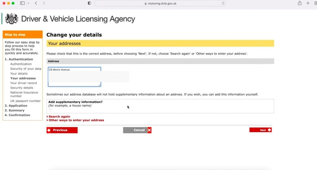 DVLA Change address